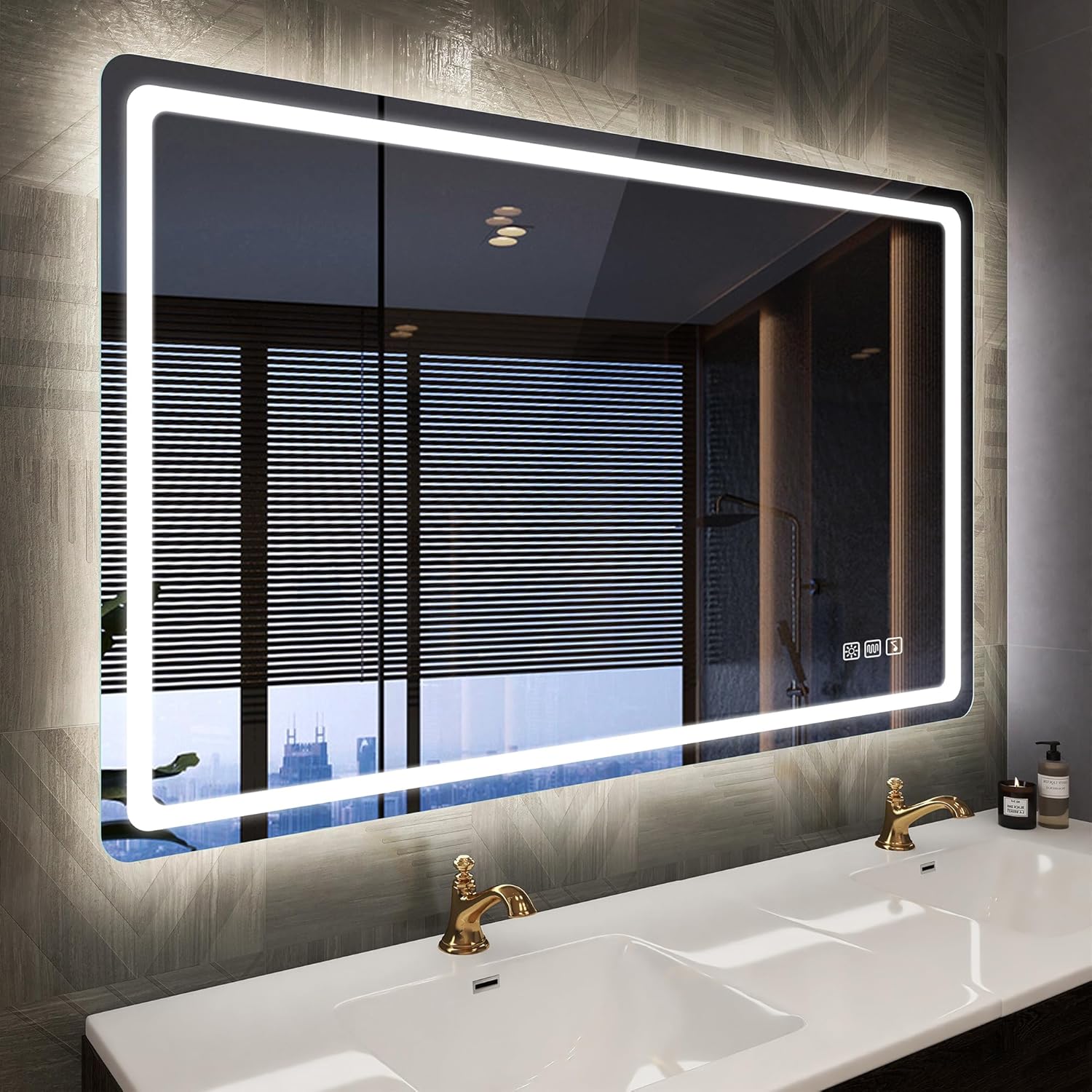 Espejo-Baño-con-Luz 100x70cm, Espejos-de-Baño-con-LED y Bluetooth, Antivaho, Regulable, 3 Temperaturas Color, Vidrio Templado,